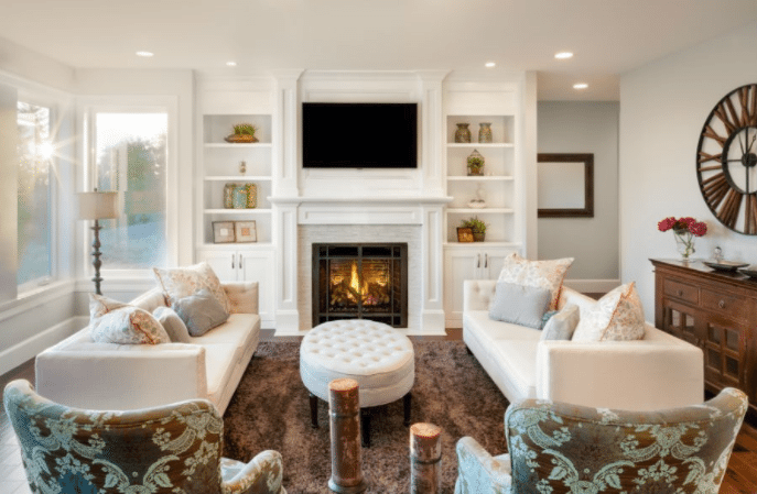 fireplace in cozy living room