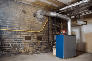 furnace installation in a basement