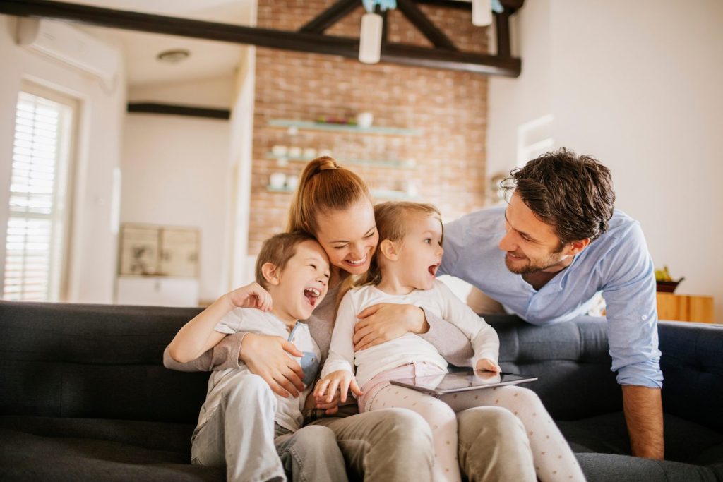 comfortable family inside their home