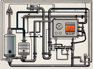A heating system with various parts highlighted and checkmarks next to them
