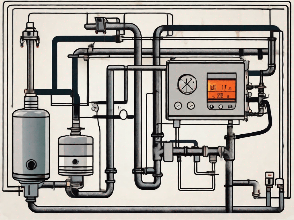 A heating system with various parts highlighted and checkmarks next to them